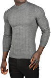 DeepSEA Erkek Antrasit Yarım Balıkçı Yaka Çizgili Tüylenmeyen Slim Fit Triko Kazak 2505491