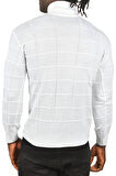 DeepSEA Erkek Beyaz Kare Desenli Balıkçı Yaka Slim Fit Boğazlı Triko Kazak 2505493