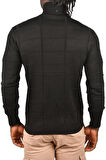 DeepSEA Erkek Siyah Kare Desenli Balıkçı Yaka Slim Fit Boğazlı Triko Kazak 2505493