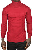 DeepSEA Erkek Bordo Kare Desenli Balıkçı Yaka Slim Fit Boğazlı Triko Kazak 2505493