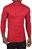 DeepSEA Erkek Bordo Kare Desenli Balıkçı Yaka Slim Fit Boğazlı Triko Kazak 2505493