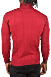DeepSEA Erkek Bordo Kare Desenli Balıkçı Yaka Slim Fit Boğazlı Triko Kazak 2505493