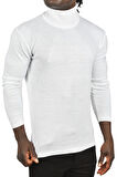 DeepSEA Erkek Beyaz Tam Balıkçı Yaka Yanları Desenli Slim Fit Boğazlı Triko Kazak 2505495