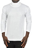 DeepSEA Erkek Beyaz Tam Balıkçı Yaka Yanları Desenli Slim Fit Boğazlı Triko Kazak 2505495