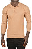 DeepSEA Erkek Camel Slim Fit Polo Yaka İnce Triko Kazak 2505500