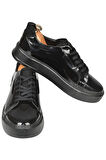 DeepSEA Erkek Siyah Bağcıklı Yüksek Taban Parlak Ortopedik Casual Deri Ayakkabı Sneaker 2509967