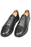 DeepSEA Erkek Siyah Yanları Kabartma Desenli Ortopedik Taban Hakiki Deri Casual Ayakkabı Sneaker 2509968