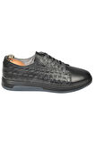 DeepSEA Erkek Siyah Yanları Kabartma Desenli Ortopedik Taban Hakiki Deri Casual Ayakkabı Sneaker 2509968