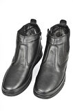 DeepSEA Erkek Siyah Yanı Fermuarlı Ve Lastikli İçi Kürklü Hakiki Deri Ortopedik Kaymaz Taban Yarım Bot 2509988