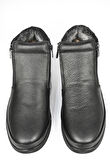 DeepSEA Erkek Siyah Su & Soğuğa Dayanıklı İçi Kürklü Çift Tarafı Fermuarlı Hakiki Deri Ortopedik Kaymaz Taban Bot 2509993