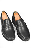DeepSEA Erkek Siyah İçi Kürklü Ortopedik Taban Hakiki Deri Ayakkabı Loafer 2501008