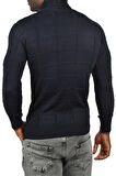 DeepSEA Erkek Lacivert Kare Desenli Balıkçı Yaka Slim Fit Boğazlı Triko Kazak 2505493