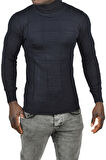 DeepSEA Erkek Lacivert Kare Desenli Balıkçı Yaka Slim Fit Boğazlı Triko Kazak 2505493