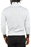 DeepSEA Erkek Beyaz Slim Fit Likralı Tam Balıkçı Yaka Çizgili Boğazlı Kazak 2505504