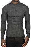 DeepSEA Erkek Füme Yarım Balıkçı Yaka Çizgili Tüylenmeyen Slim Fit Triko Kazak 2505491