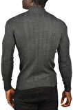 DeepSEA Erkek Füme Yarım Balıkçı Yaka Çizgili Tüylenmeyen Slim Fit Triko Kazak 2505491