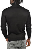 DeepSEA Erkek Siyah Slim Fit Baklava Desenli Tam Balıkçı Yaka Boğazlı Triko Balıkçı Yaka Kazak 2505507
