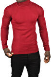 DeepSEA Erkek Bordo Tam Balıkçı Yaka Yanları Desenli Slim Fit Boğazlı Triko Kazak 2505495