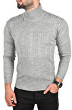 DeepSEA Erkek Gri Çizgi Desenli Slim Kesim Tam Balıkçı Yaka Triko Boğazlı Kazak 2505509