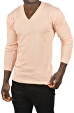 DeepSEA Erkek Pudra Slim Fit V Yaka Basic Triko İnce Kazak 2505494