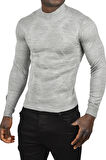 DeepSEA Erkek Gri DeepSEA Baklava Desenli Slim Fit Yarım Balıkçı Yaka Triko Boğazlı Kazak 2505511