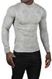 DeepSEA Erkek Gri DeepSEA Baklava Desenli Slim Fit Yarım Balıkçı Yaka Triko Boğazlı Kazak 2505511