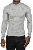 DeepSEA Erkek Gri DeepSEA Baklava Desenli Slim Fit Yarım Balıkçı Yaka Triko Boğazlı Kazak 2505511