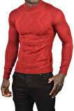 DeepSEA Erkek Bordo DeepSEA Baklava Desenli Slim Fit Yarım Balıkçı Yaka Triko Boğazlı Kazak 2505511