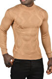 DeepSEA Erkek Camel DeepSEA Baklava Desenli Slim Fit Yarım Balıkçı Yaka Triko Boğazlı Kazak 2505511