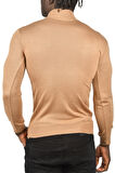 DeepSEA Erkek Camel DeepSEA Baklava Desenli Slim Fit Yarım Balıkçı Yaka Triko Boğazlı Kazak 2505511