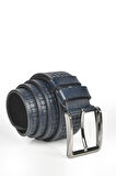 DeepSEA Erkek Lacivert Kare Desenli Hakiki  Deri Kot Kemeri Orjinal Deri 4 cm Spor Kemer 2402620