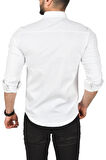 DeepSEA Erkek Beyaz Slim Fit Kolay Ütülenebilir Pamuklu Spor Gömlek Likralı Kot Gömlek 2502505