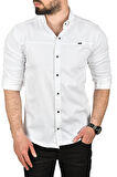 DeepSEA Erkek Beyaz Slim Fit Pamuklu Kot Gömlek Kolay Ütülenebilir Çıt Çıtlı Likralı Spor Gömlek 2502504
