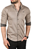 DeepSEA Erkek Vizon Slim Fit Pamuklu Kot Gömlek Kolay Ütülenebilir Çıt Çıtlı Likralı Spor Gömlek 2502504