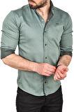 DeepSEA Erkek Yeşil Slim Fit Pamuklu Kot Gömlek Kolay Ütülenebilir Çıt Çıtlı Likralı Spor Gömlek 2502504