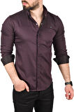 DeepSEA Erkek Mürdüm Slim Fit Pamuklu Kot Gömlek Kolay Ütülenebilir Çıt Çıtlı Likralı Spor Gömlek 2502504