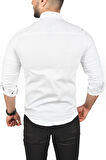 DeepSEA Erkek Beyaz Slim Fit Pamuklu Cepli Kot Gömlek Çıtçıtlı Uzun Kollu Spor Gömlek 2502503