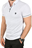 DeepSEA Erkek Beyaz Slim Fit Dar Kesim Pamuklu Pike Kumaş Polo Yaka Tişört Nefes Alan Kıvrılmaz Polo Yaka Tişört 2503020