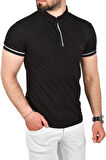 DeepSEA Erkek Siyah Slim Fit Dar Kesim Pamuklu Pike Kumaş Polo Yaka Tişört Nefes Alan Kıvrılmaz Polo Yaka Tişört 2503020