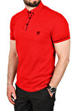 DeepSEA Erkek Kırmızı Slim Fit Dar Kesim Pamuklu Pike Kumaş Polo Yaka Tişört Nefes Alan Kıvrılmaz Polo Yaka Tişört 2503020