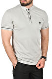 DeepSEA Erkek Gri Slim Fit Dar Kesim Pamuklu Pike Kumaş Polo Yaka Tişört Nefes Alan Kıvrılmaz Polo Yaka Tişört 2503020