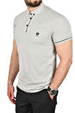 DeepSEA Erkek Gri Slim Fit Dar Kesim Pamuklu Pike Kumaş Polo Yaka Tişört Nefes Alan Kıvrılmaz Polo Yaka Tişört 2503020