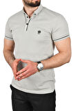DeepSEA Erkek Gri Slim Fit Dar Kesim Pamuklu Pike Kumaş Polo Yaka Tişört Nefes Alan Kıvrılmaz Polo Yaka Tişört 2503020