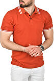 DeepSEA Erkek Kiremit Slim Fit Pamuklu Kumaş Polo Yaka Tişört Nefes Alan Dar Kesim Kıvrılmaz Yaka Tişört 2503021