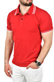 DeepSEA Erkek Kırmızı Slim Fit Pamuklu Kumaş Polo Yaka Tişört Nefes Alan Dar Kesim Kıvrılmaz Yaka Tişört 2503021