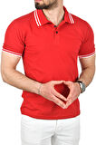 DeepSEA Erkek Kırmızı Slim Fit Pamuklu Kumaş Polo Yaka Tişört Nefes Alan Dar Kesim Kıvrılmaz Yaka Tişört 2503021