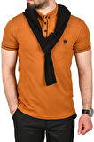 DeepSEA Erkek Taba Slim Fit Dar Kesim Pamuklu Pike Kumaş Polo Yaka Tişört Nefes Alan Kıvrılmaz Polo Yaka Tişört 2503020