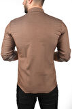 DeepSEA Erkek Kahve Dar Kesim Çıt Çıt Düğmeli Pamuklu Kot Gömlek Likralı Spor Gömlek 2300412
