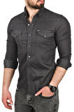 DeepSEA Erkek Füme Slim Fit Pamuklu Cepli Kot Gömlek Çıtçıtlı Uzun Kollu Spor Gömlek 2502503