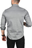 DeepSEA Erkek Gri Slim Fit Pamuklu Kot Gömlek Kolay Ütülenebilir Çıt Çıtlı Likralı Spor Gömlek 2502504